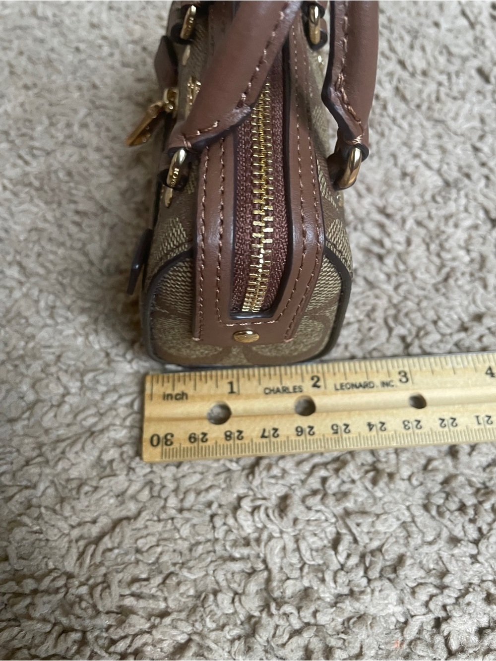 Coach Mini Rowan Charm Satchel in Brown Signature Canvas with Gold Hardware - Picture 12 of 13
